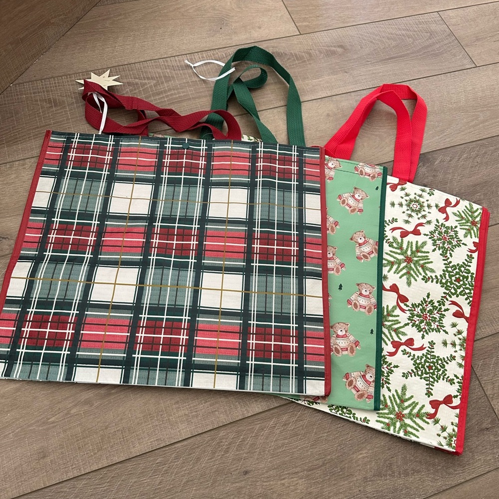 Homegoods TJMaxx Marshalls Christmas Teddy Bear Bow Snowflake Plaid Tartan Bags